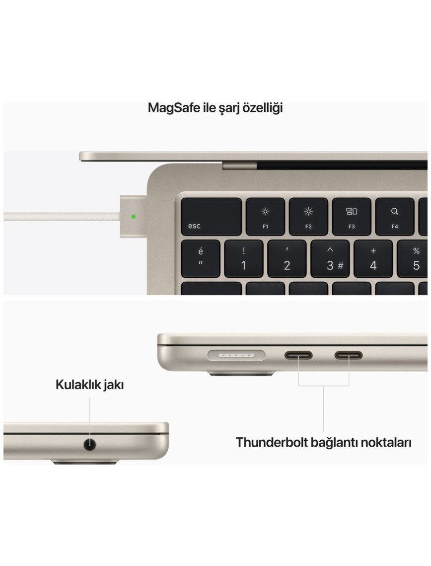 Apple MacBook Air M2 16GB 256GB SSD macOS 13" Taşınabilir Bilgisayar Yıldız Işığı MC7W4TU/A