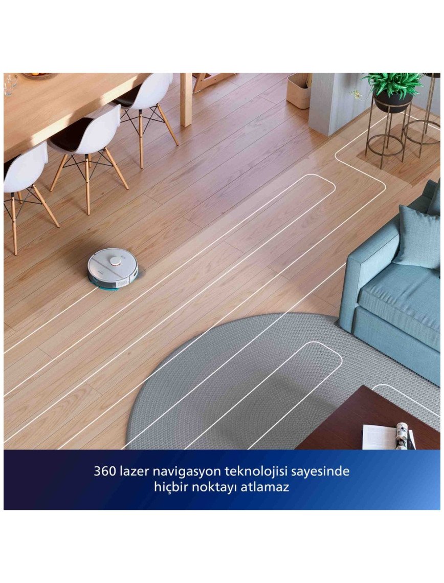 Philips XU2100/20 2000 Serisi Islak Kuru Moplu İstasyonlu Robot Süpürge, HomeRun Uygulaması, LDS Radar Navigasyon, Beyaz,